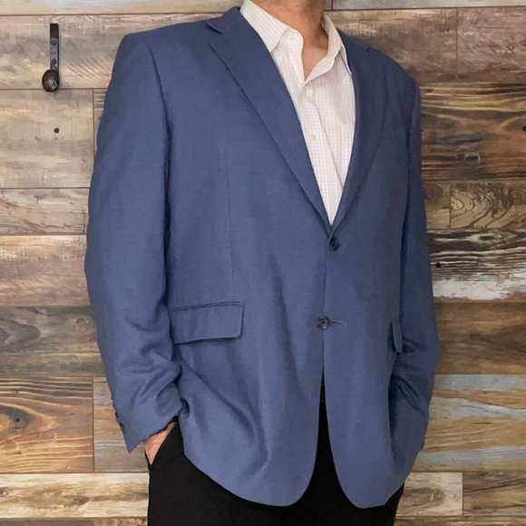 Stafford Linen Blend Blue Blazer Sport Jacket Size 46L